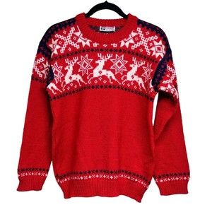 Vintage Voss Knit Wool Norway Red Reindeer Christmas Sweater Size‎ Small?